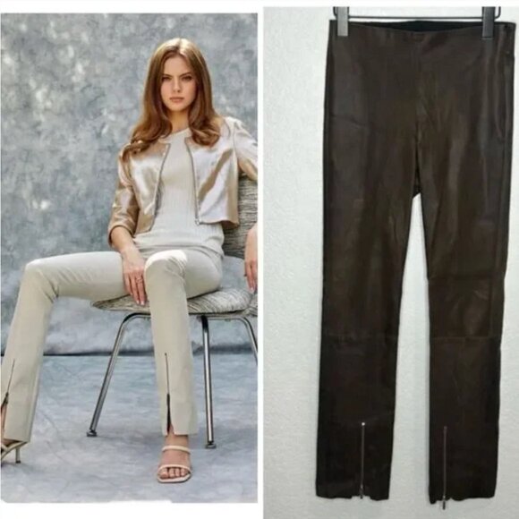 Susan Bender Stretch Leather Zipper Pants in Black Nubuck XS - Picture 6 of 6